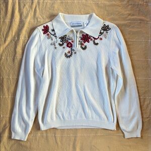 Women's White Sweater with a Fall Floral Embroidery